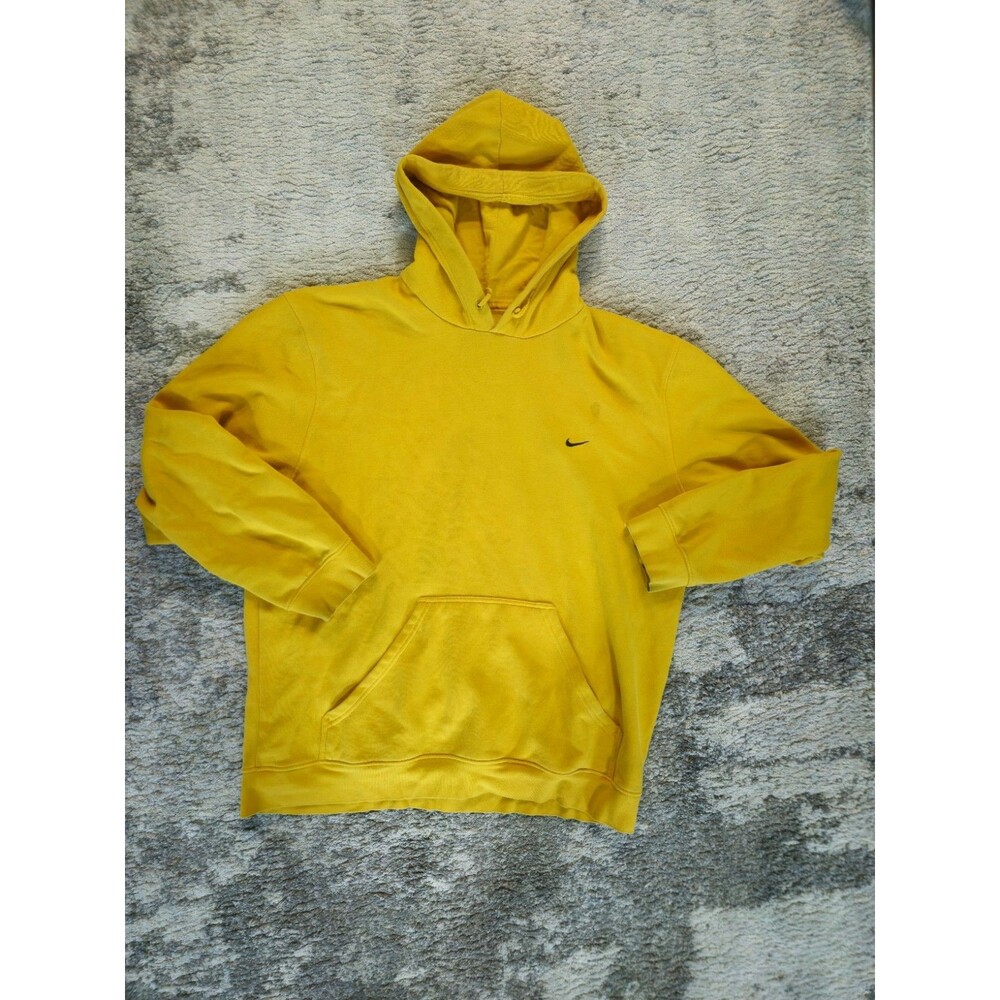 Vintage Men's Nike Embroidered Swoosh Size 2XL Hoodie Yellow Rare Mid-90s